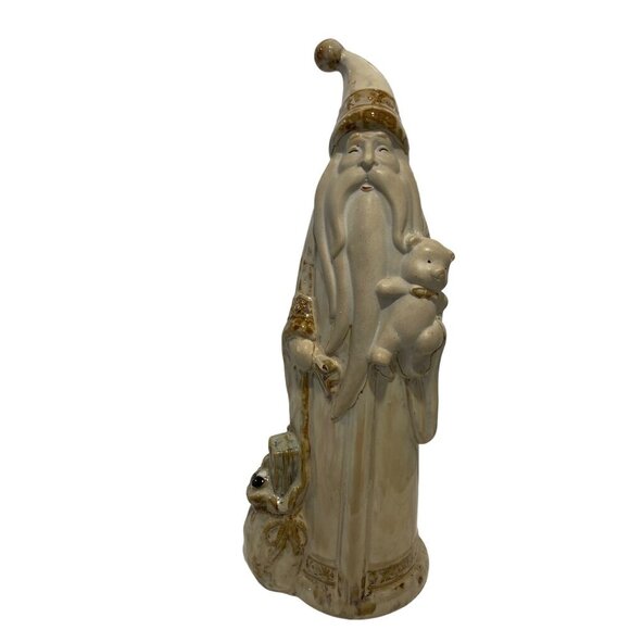 Vintage Ceramic Art Santa Claus sculpture Figurine & Teddy Bear & Sack numbered - Picture 11 of 16